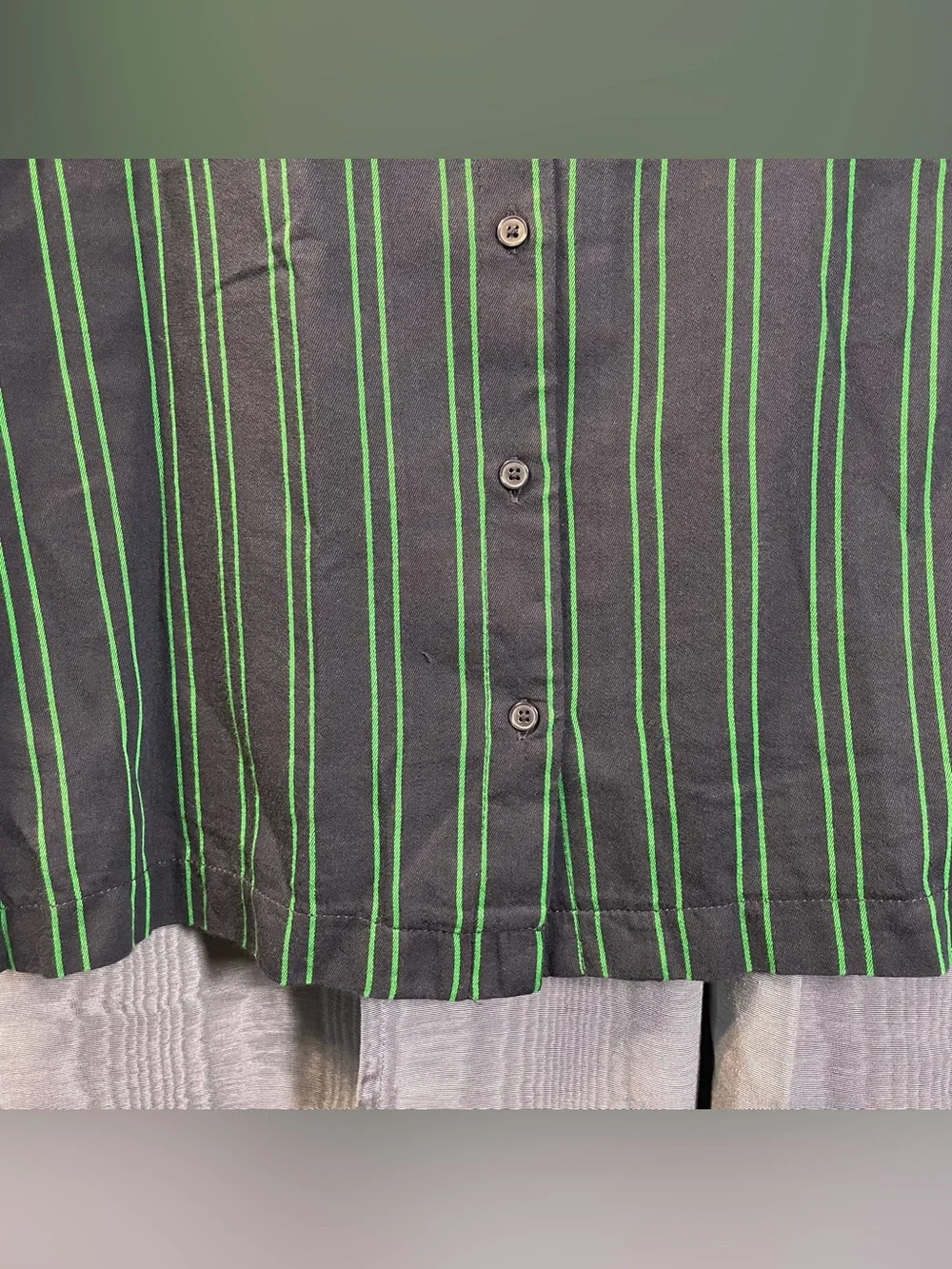 Banana Republic Navy & Green Stripe Cuban Camp Shirt Size M